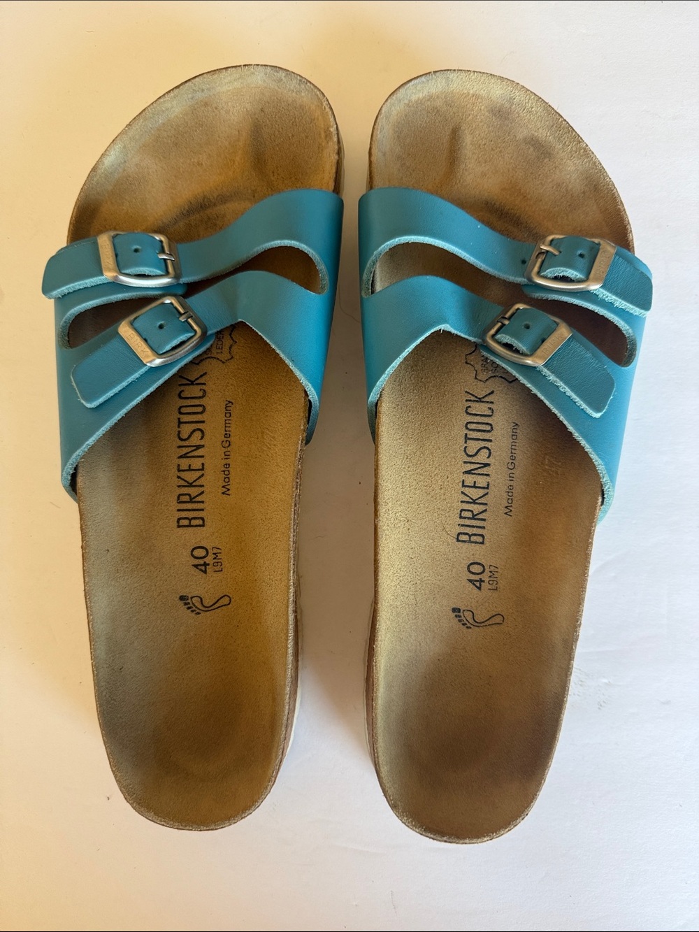 Birkenstock Ibiza women’s Arizona turquoise double strap sandals 40